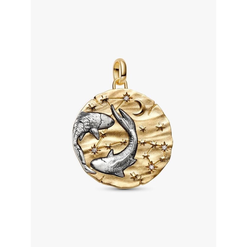 XL Pisces sterling silver and 14k gold-plated medallion with clear cub