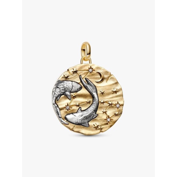 XL Pisces sterling silver and 14k gold-plated medallion with clear cub