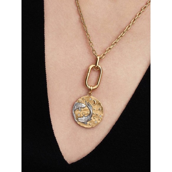 XL Pisces sterling silver and 14k gold-plated medallion with clear cub