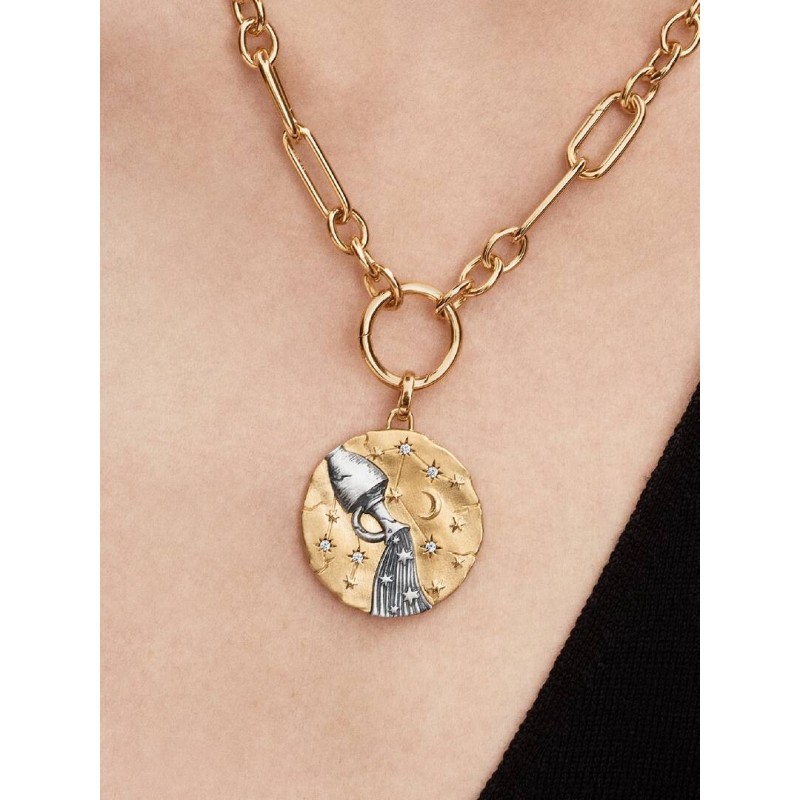 XL Aquarius sterling silver and 14k gold-plated medallion with clear c