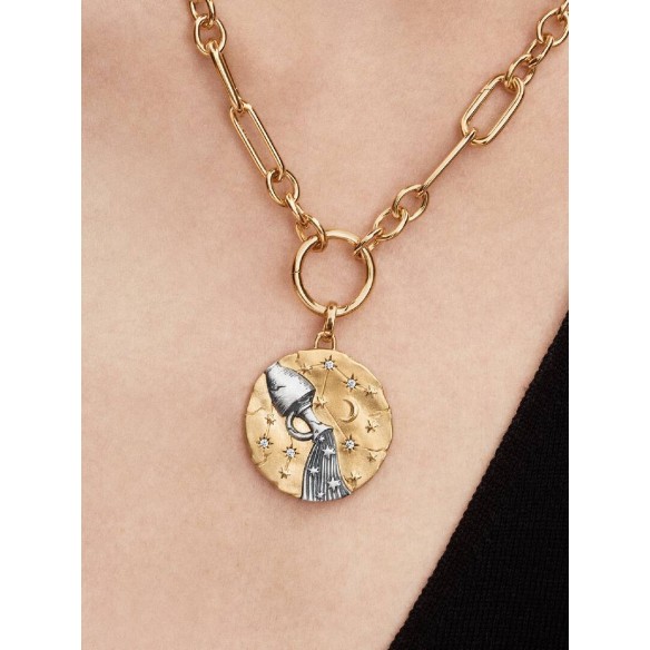 XL Aquarius sterling silver and 14k gold-plated medallion with clear c