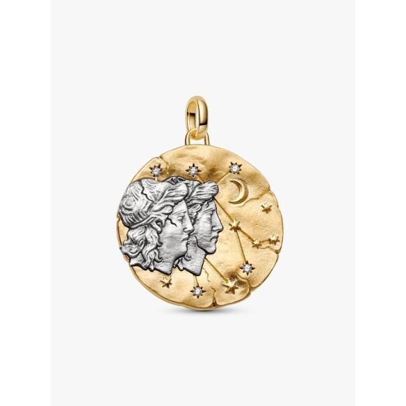 XL Gemini sterling silver and 14k gold-plated medallion with clear cub