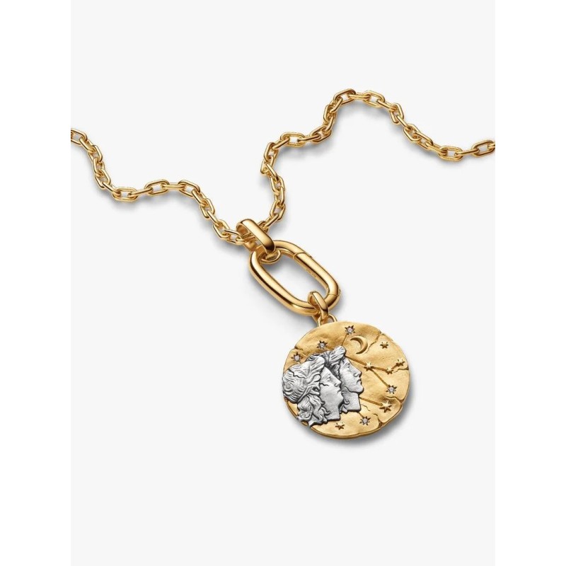 XL Gemini sterling silver and 14k gold-plated medallion with clear cub