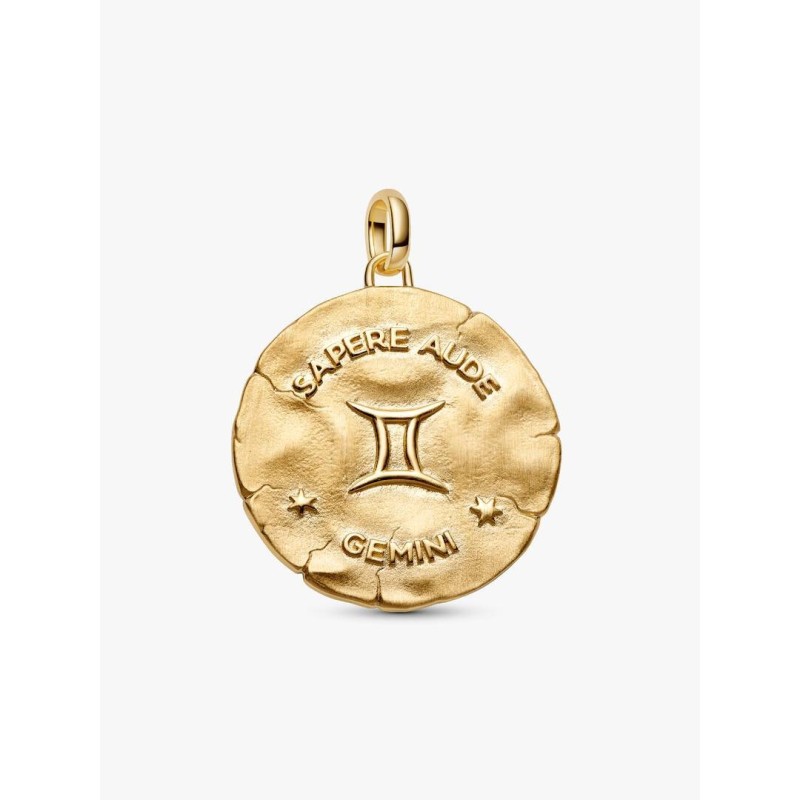 XL Gemini sterling silver and 14k gold-plated medallion with clear cub