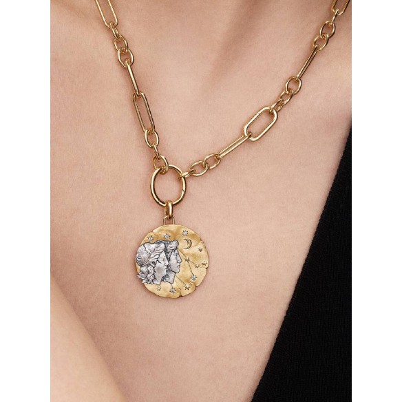 XL Gemini sterling silver and 14k gold-plated medallion with clear cub