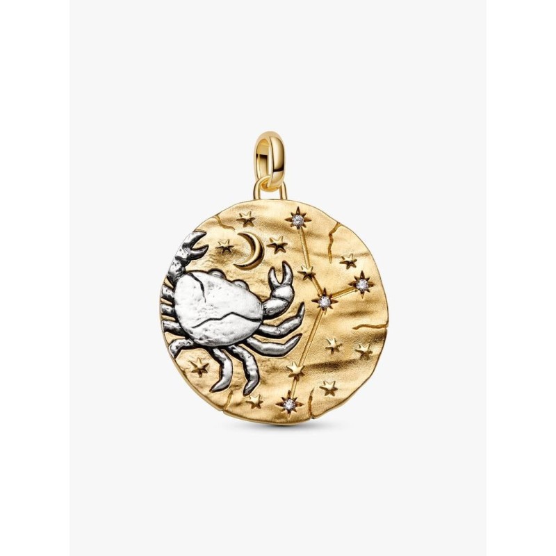 XL Cancer sterling silver and 14k gold-plated medallion with clear cub
