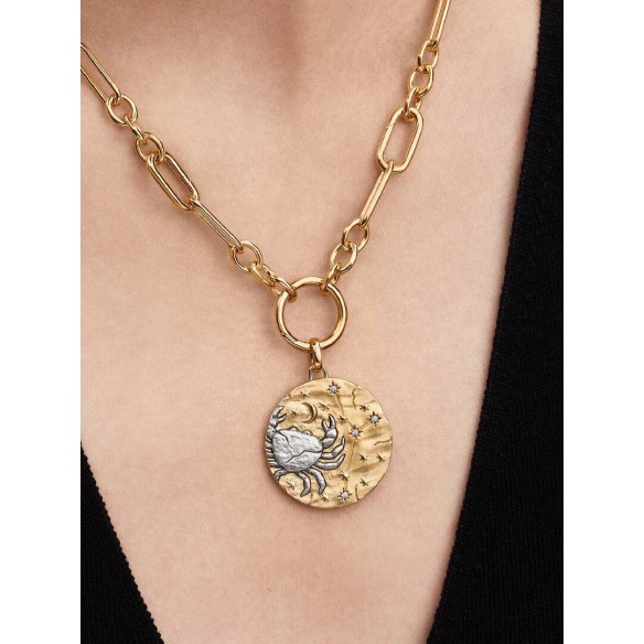 XL Cancer sterling silver and 14k gold-plated medallion with clear cub