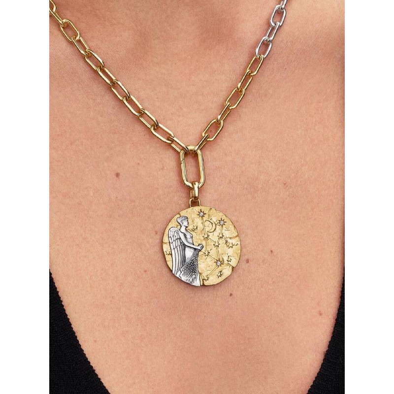 XL Virgo sterling silver and 14k gold-plated medallion with clear cubi