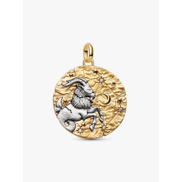 XL Capricornus sterling silver and 14k gold-plated medallion with clea