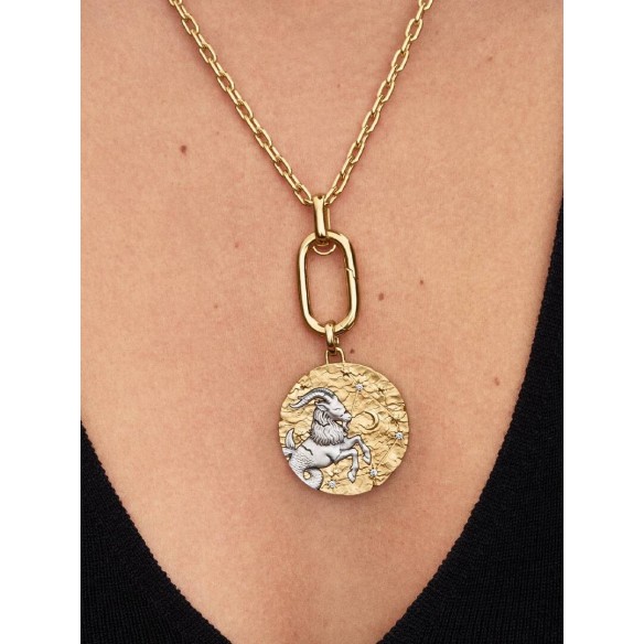 XL Capricornus sterling silver and 14k gold-plated medallion with clea