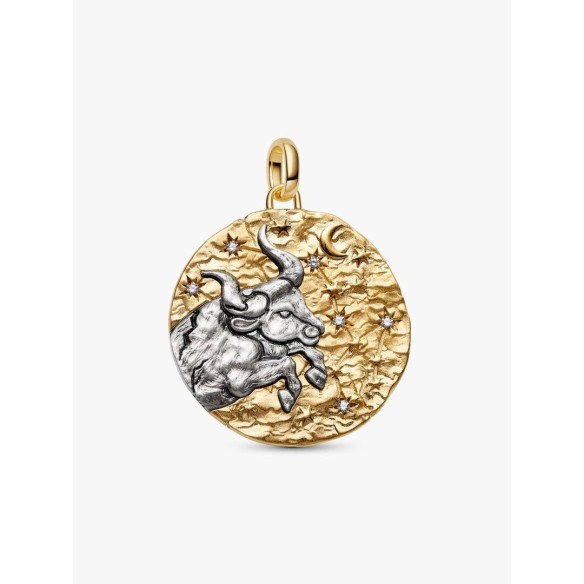 XL Taurus sterling silver and 14k gold-plated medallion with clear cub