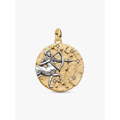 XL Sagittarius sterling silver and 14k gold-plated medallion with clea