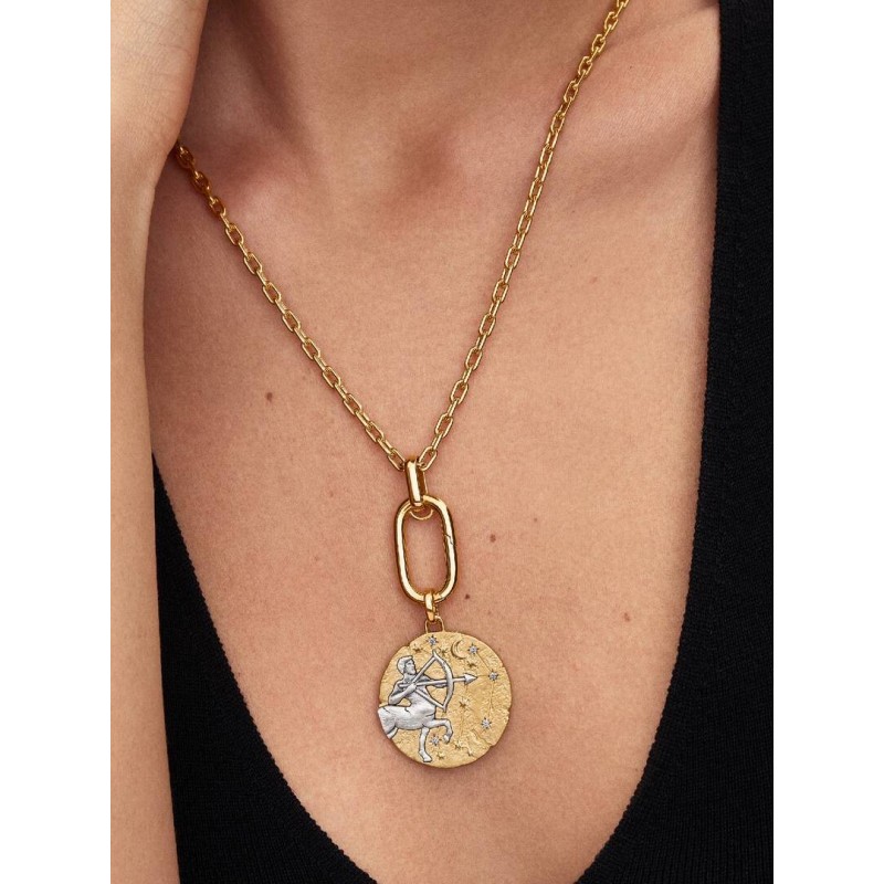 XL Sagittarius sterling silver and 14k gold-plated medallion with clea