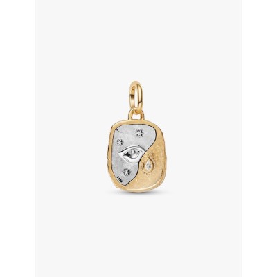 Eye sterling silver and 14k gold-plated medallion with clear cubic zir