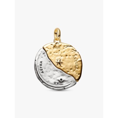 Sun and moon sterling silver and 14k gold-plated medallion with clear 2