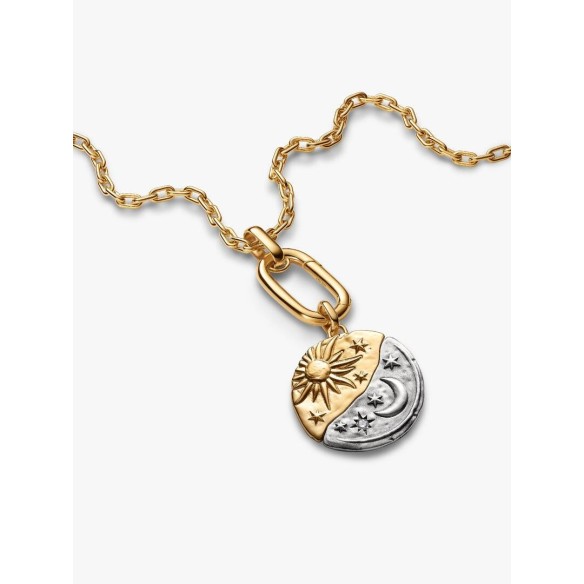 Sun and moon sterling silver and 14k gold-plated medallion with clear