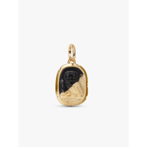 Owl 14k gold-plated medallion with black crystal