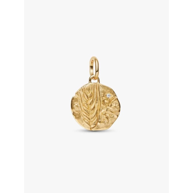 Wheat 14k gold-plated medallion with clear cubic zirconia