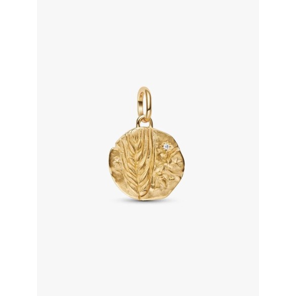 Wheat 14k gold-plated medallion with clear cubic zirconia