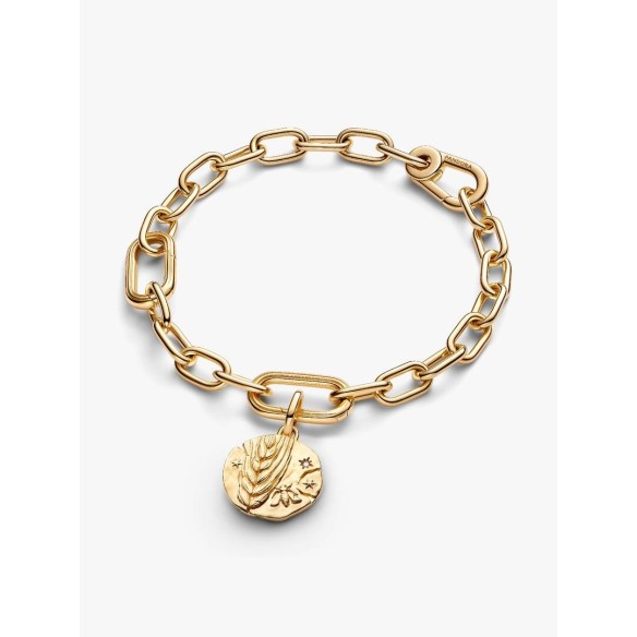 Wheat 14k gold-plated medallion with clear cubic zirconia
