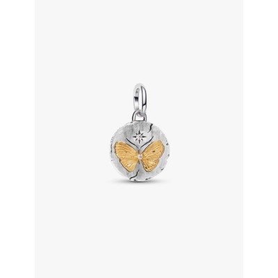 Butterfly sterling silver and 14k gold-plated medallion with clear cub