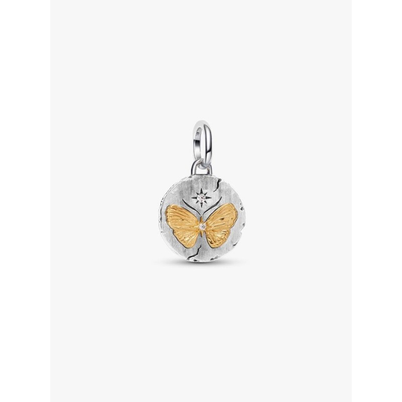 Butterfly sterling silver and 14k gold-plated medallion with clear cub