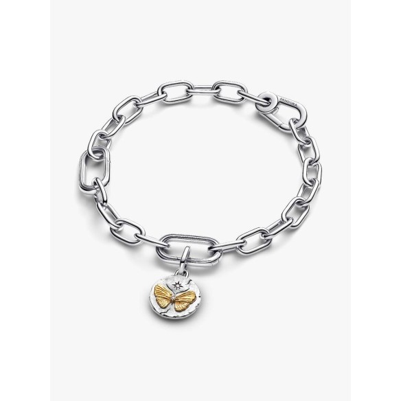 Butterfly sterling silver and 14k gold-plated medallion with clear cub