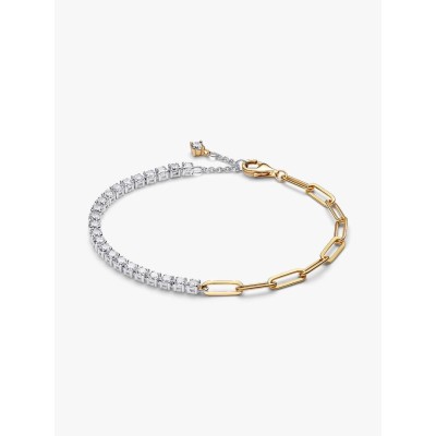 Sterling silver and 14k gold-plated bracelet with clear cubic zirconia