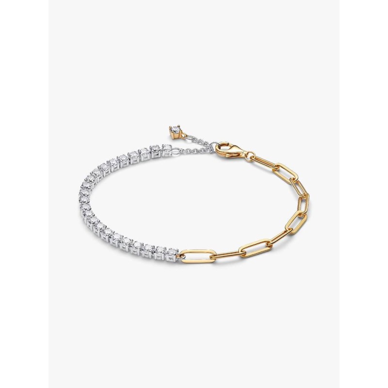 Sterling silver and 14k gold-plated bracelet with clear cubic zirconia