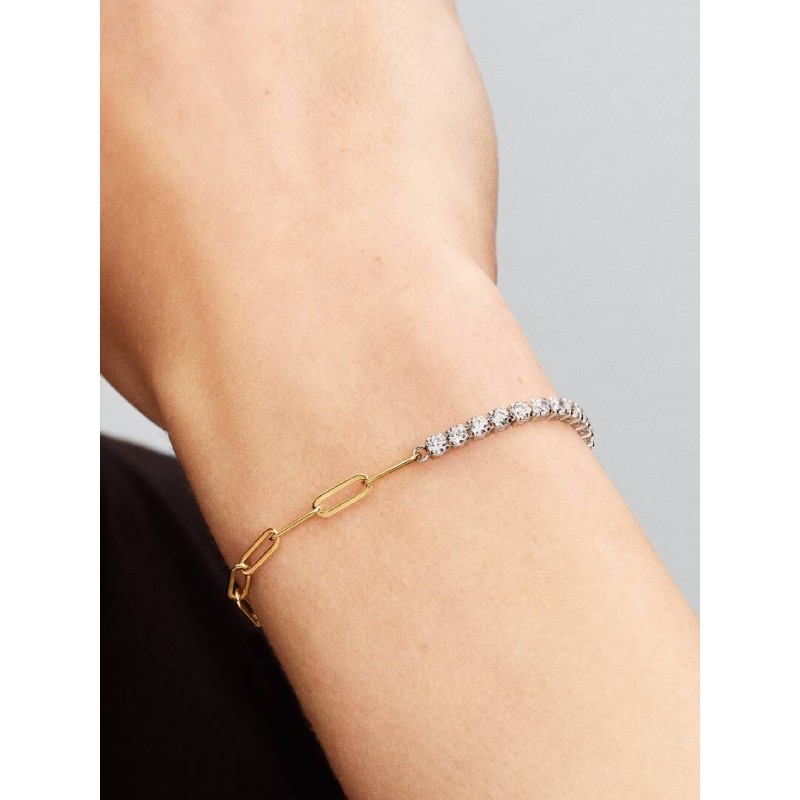 Sterling silver and 14k gold-plated bracelet with clear cubic zirconia