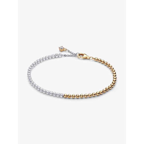 Sterling silver and 14k gold-plated bracelet with clear cubic zirconia