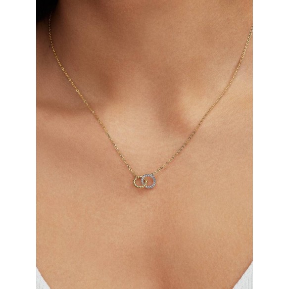 Sterling silver and 14k gold-plated pendant necklace with clear cubic