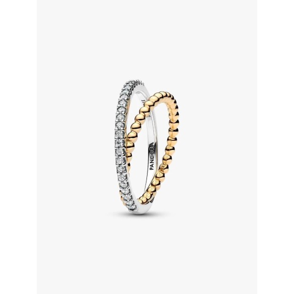 Sterling silver and 14k gold-plated ring with clear cubic zirconia