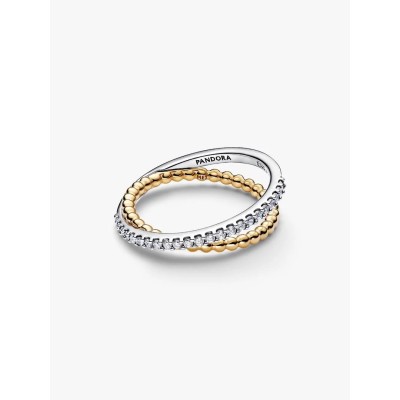 Sterling silver and 14k gold-plated ring with clear cubic zirconia 2
