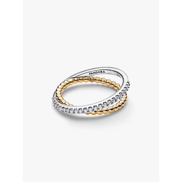 Sterling silver and 14k gold-plated ring with clear cubic zirconia