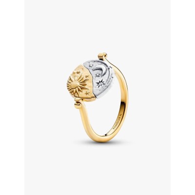 Sun and moon sterling silver and 14k gold-plated spinnable ring with c 2