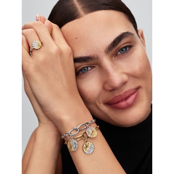 Sun and moon sterling silver and 14k gold-plated spinnable ring with c