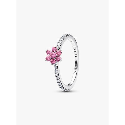Flower sterling silver ring with fancy pink and clear cubic zirconia