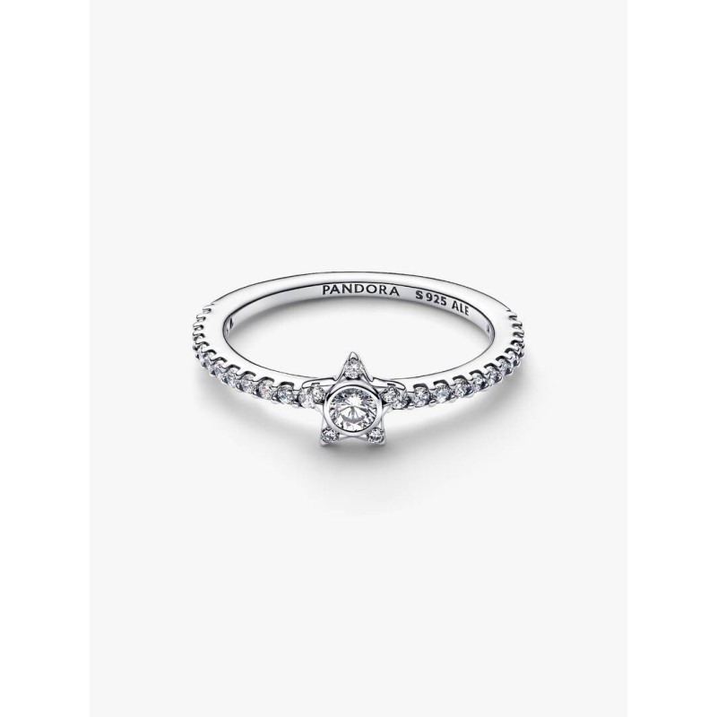 Star sterling silver ring with clear cubic zirconia
