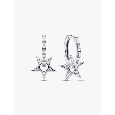 Star sterling silver hoop earrings with clear cubic zirconia