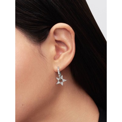 Star sterling silver hoop earrings with clear cubic zirconia 2