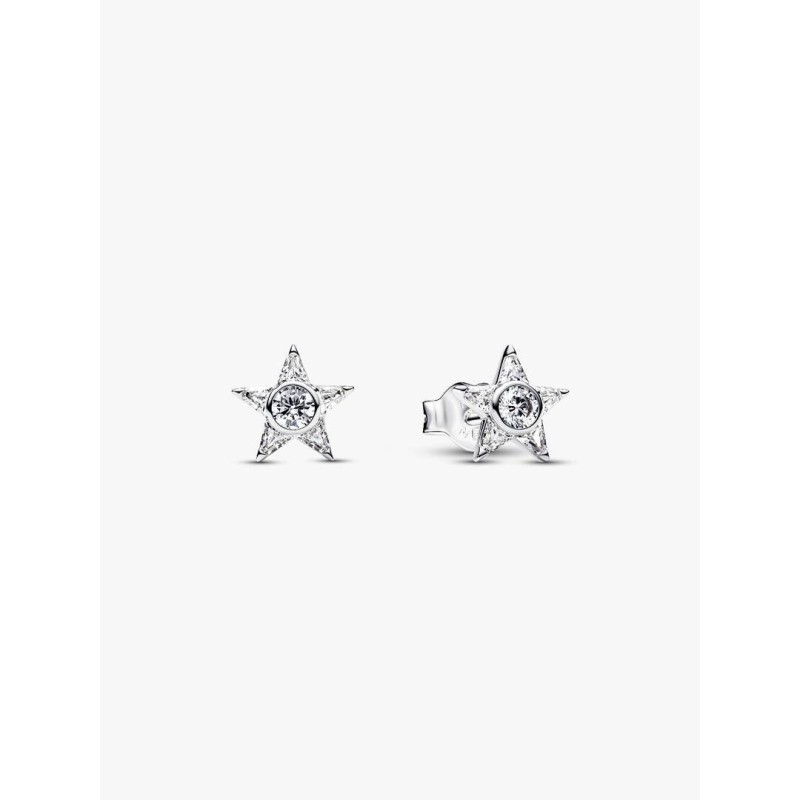 Star sterling silver stud earrings with clear cubic zirconia