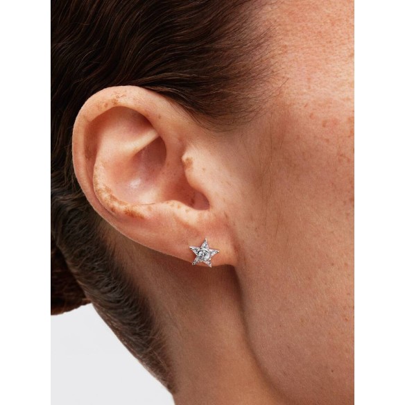 Star sterling silver stud earrings with clear cubic zirconia