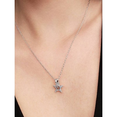 Star sterling silver pendant necklace with clear cubic zirconia 2