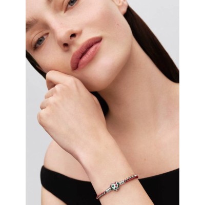 Braided sterling silver box chain bracelet with red cubic zirconia, ro 2