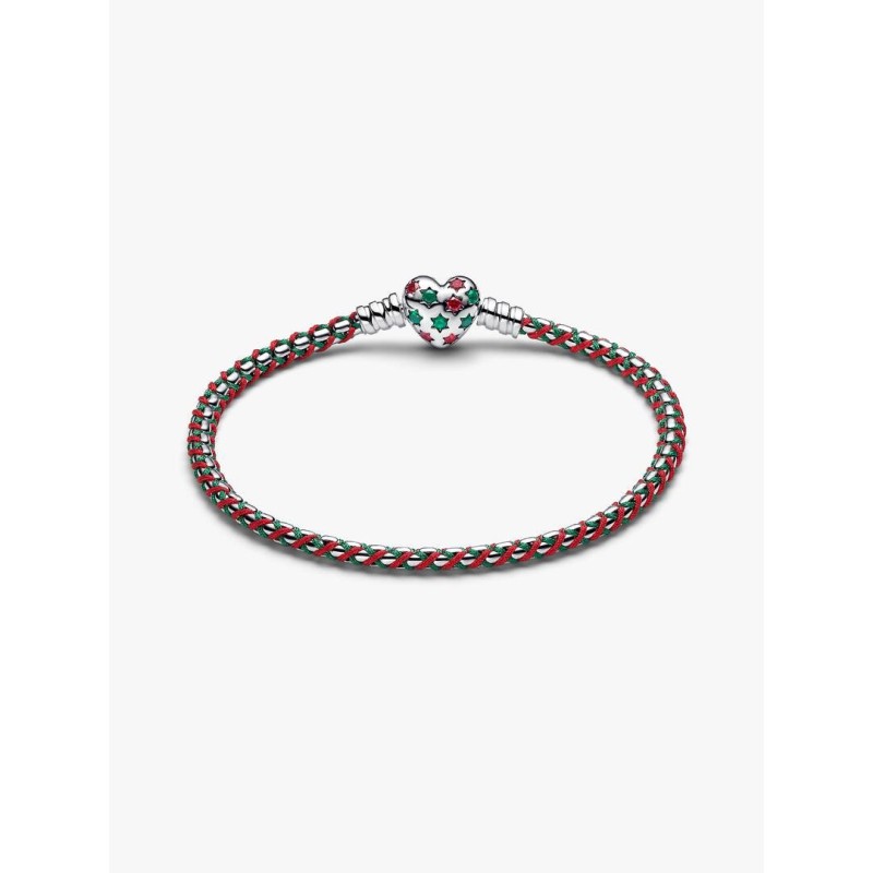 Braided sterling silver box chain bracelet with red cubic zirconia, ro