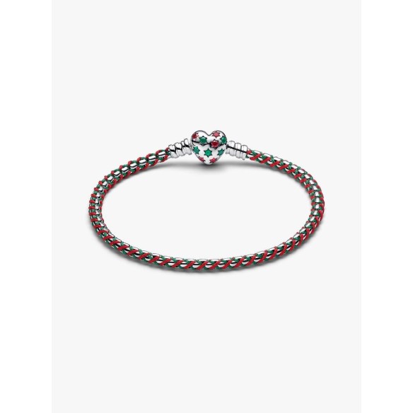 Braided sterling silver box chain bracelet with red cubic zirconia, ro