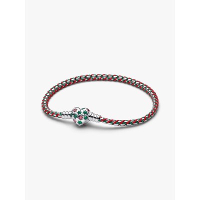 Braided sterling silver box chain bracelet with red cubic zirconia, ro