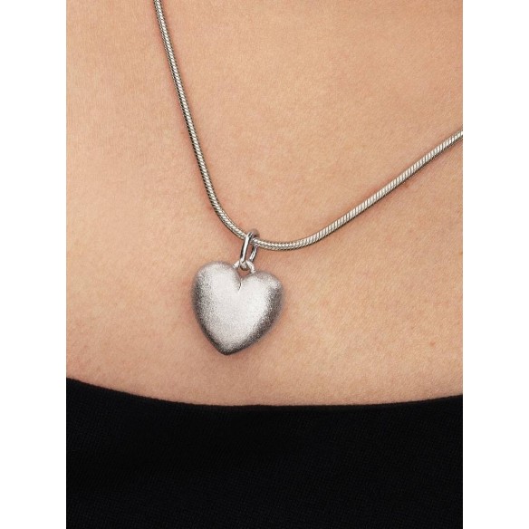 Matte puffy heart platinum-plated dangle