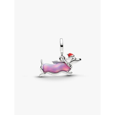 Christmas dachshund platinum-plated dangle with purple lab-created opa